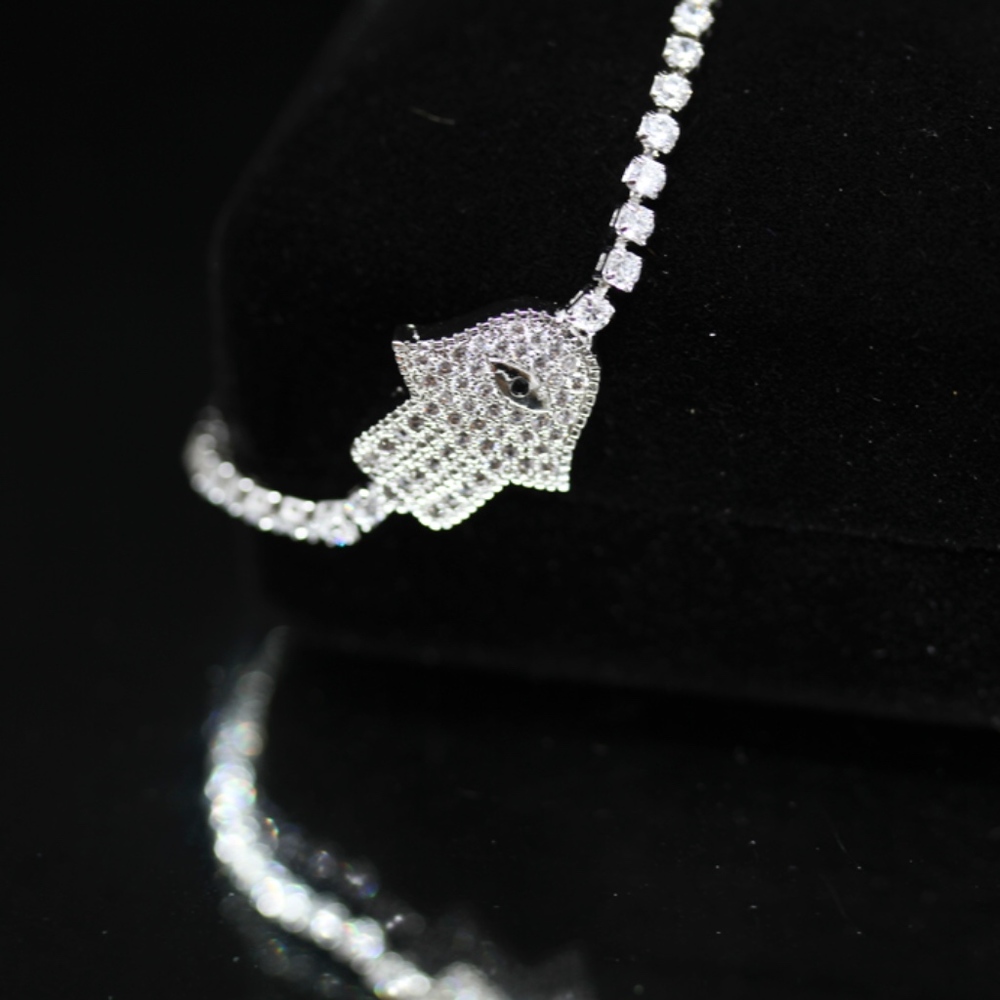 18KT Gold Dipped CZ Pave Hamsa Evil Eye Bracelet - Picture 1 of 8